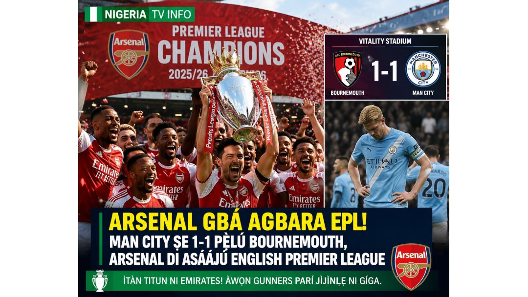 Featured image: Arsenal ta lashe Gasar Premier League bayan Manchester City ta tashi kunnen doki da Bournemouth